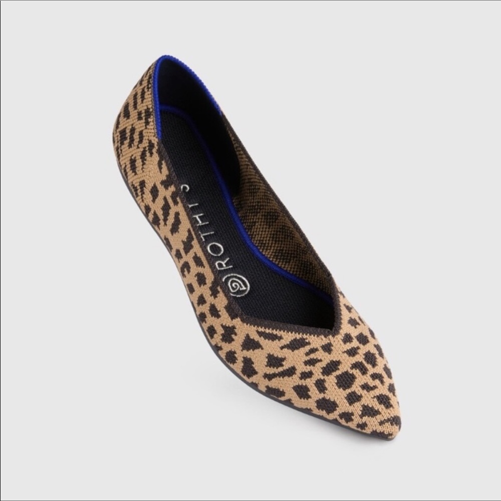 Rothy's Leopard Print Pointed Toe Flats in Tan and Black